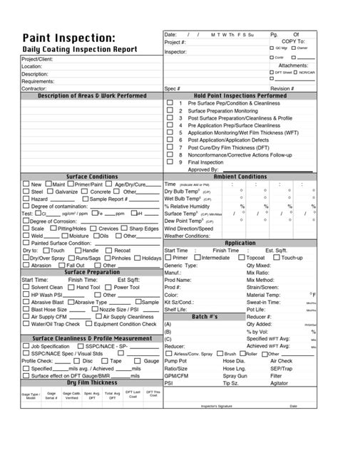 paint inspection report template xls|paint coating daily inspection report.